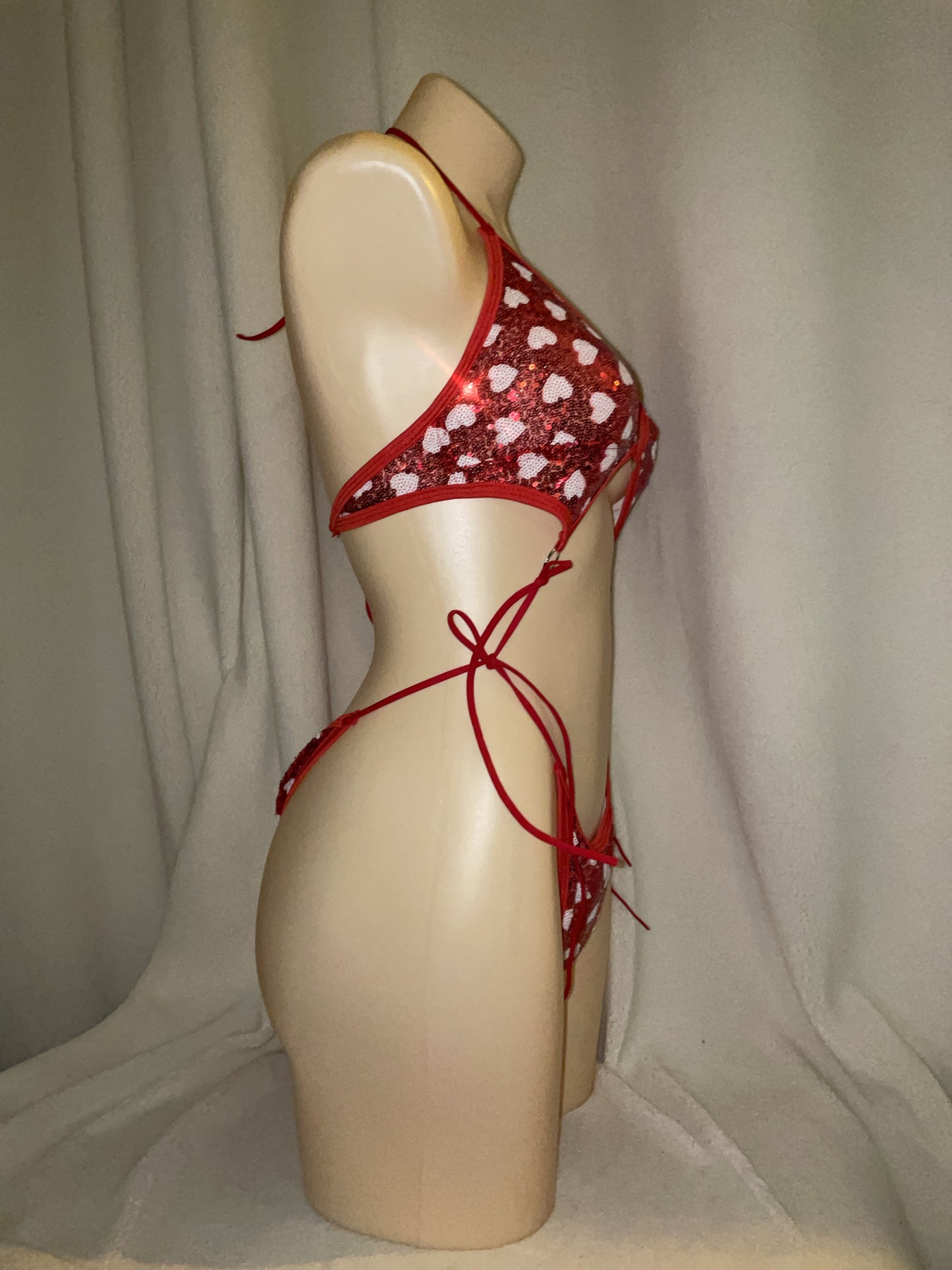 Love heart sequin bikini tie bodysuit