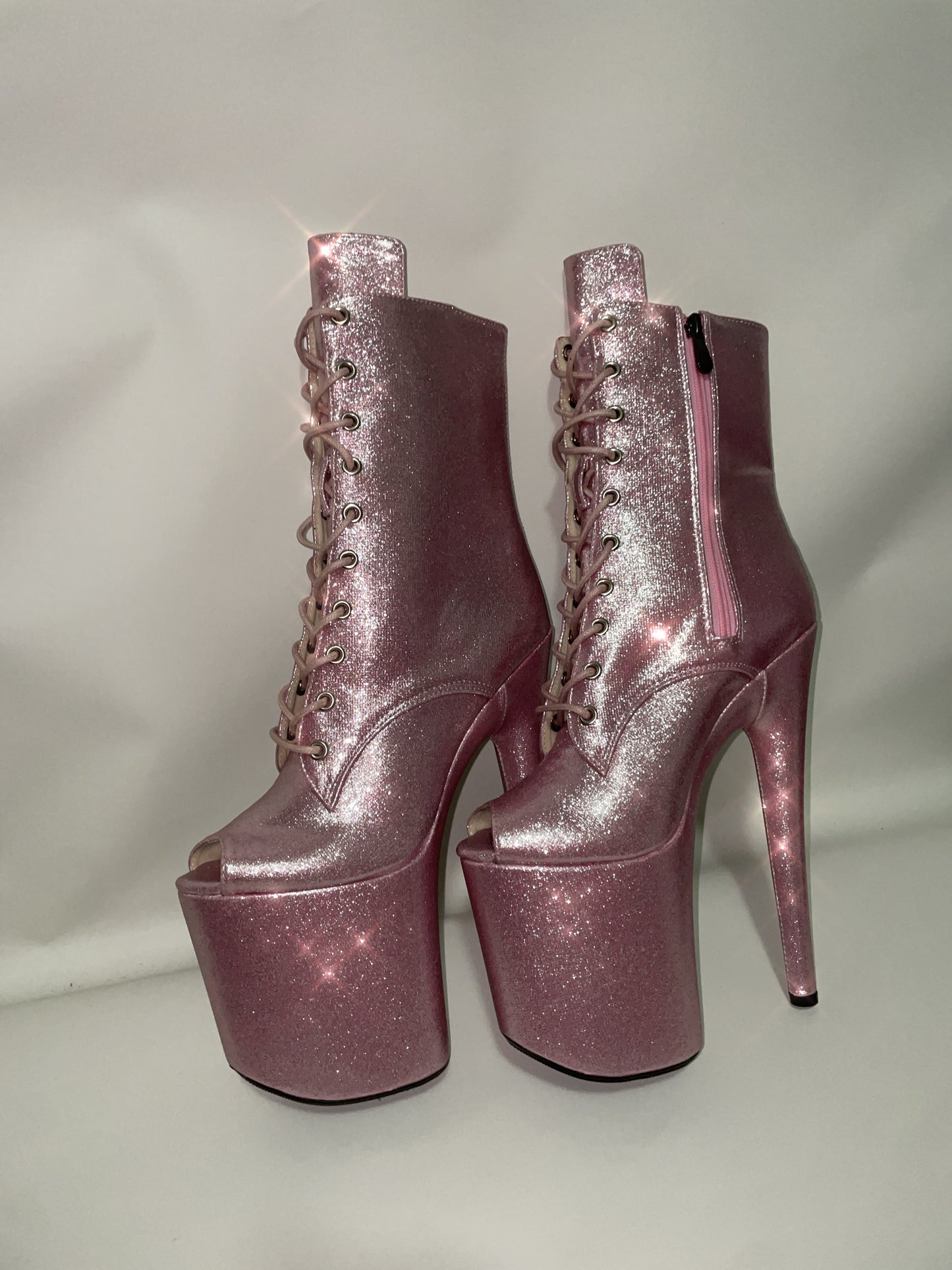 Pink glitter open toe boots 8 inch