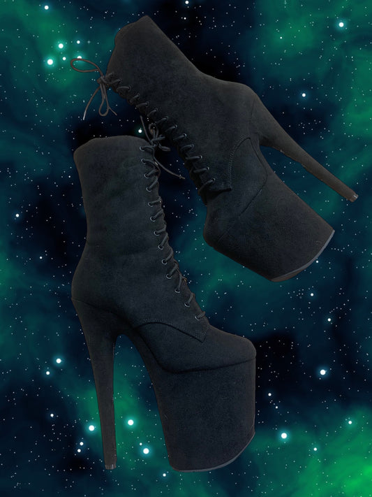 Midnight Black suede Lower calf boots 8 inch heels