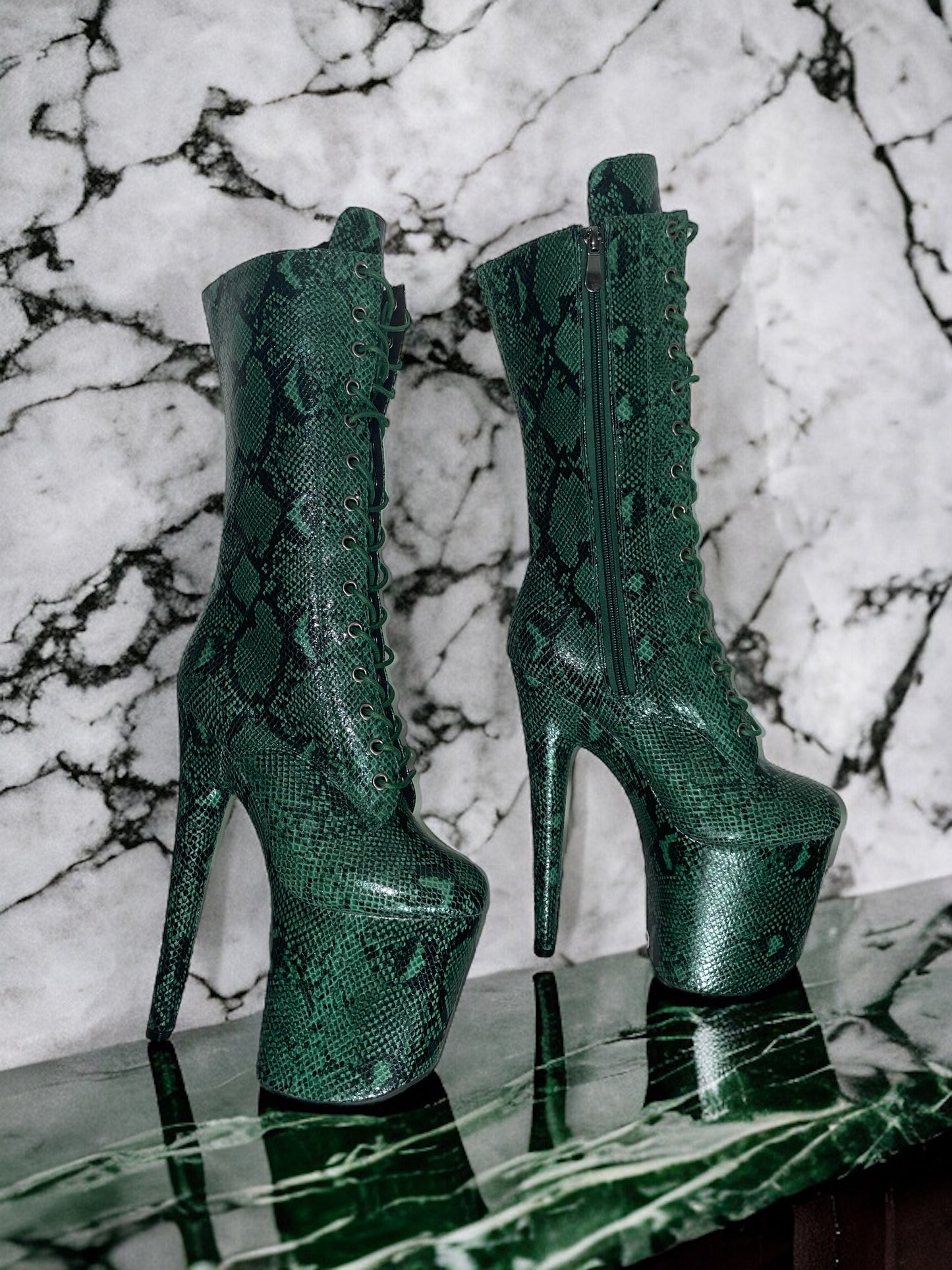 Forest green snake - mid calf boots