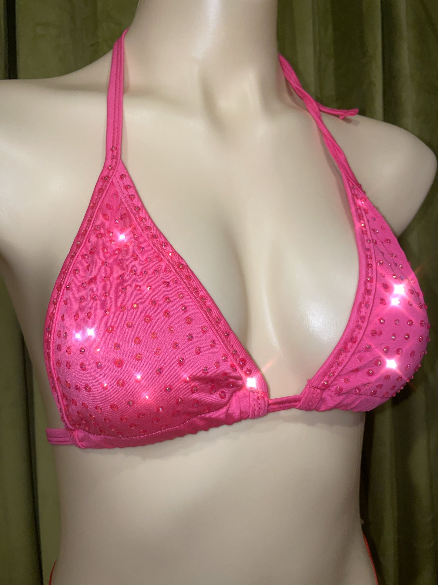 Hot pink Y string bikini with pink stones