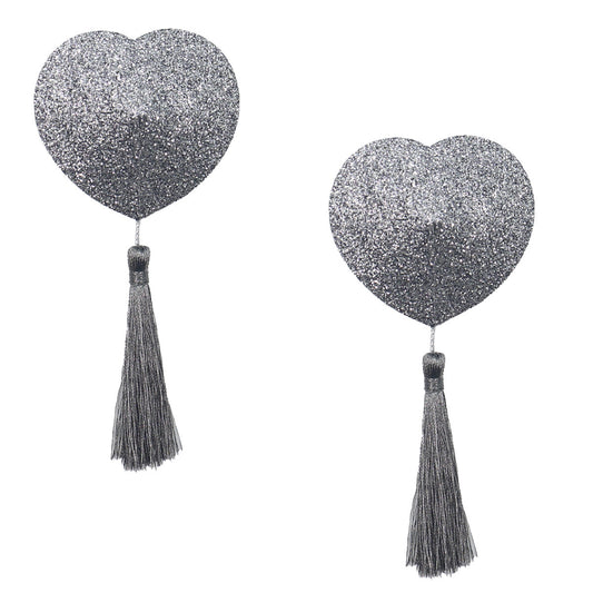 Silver glitter heart pasties with tussle - reusable