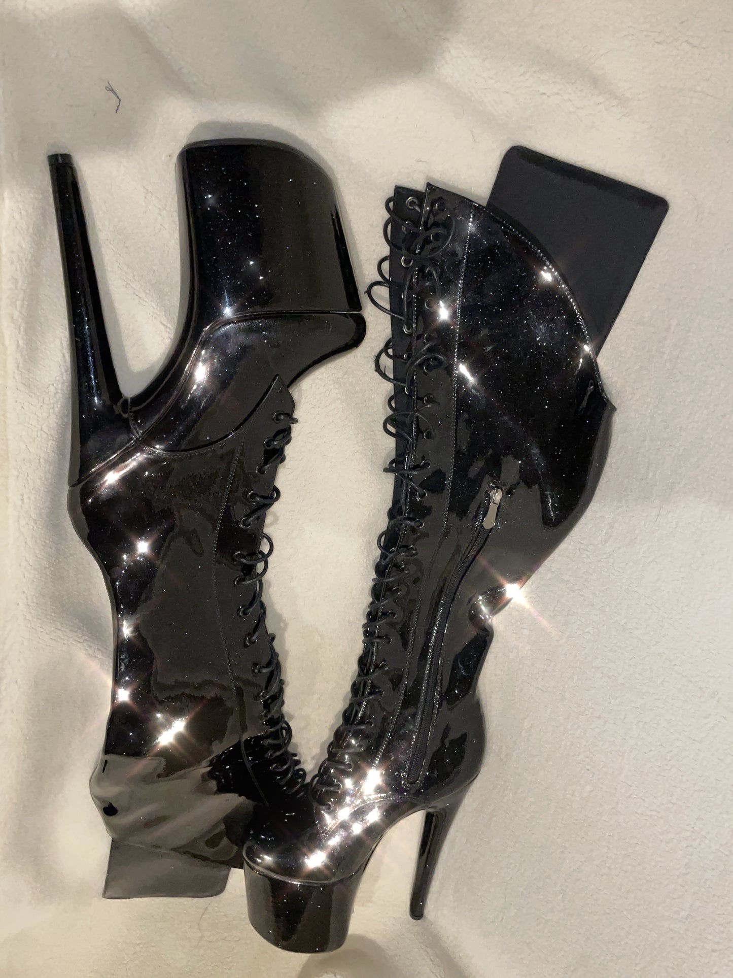 Grippy glitter knee high boots with knee pads