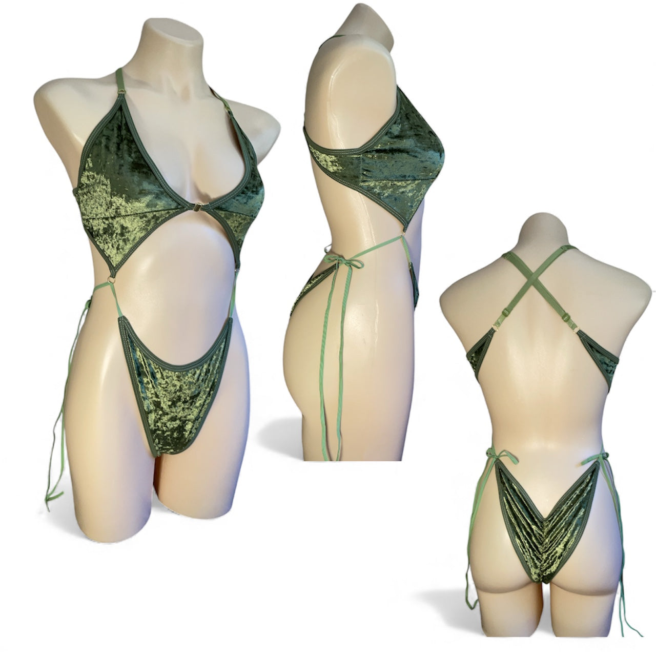 Bikini tie bodysuit - green velvet