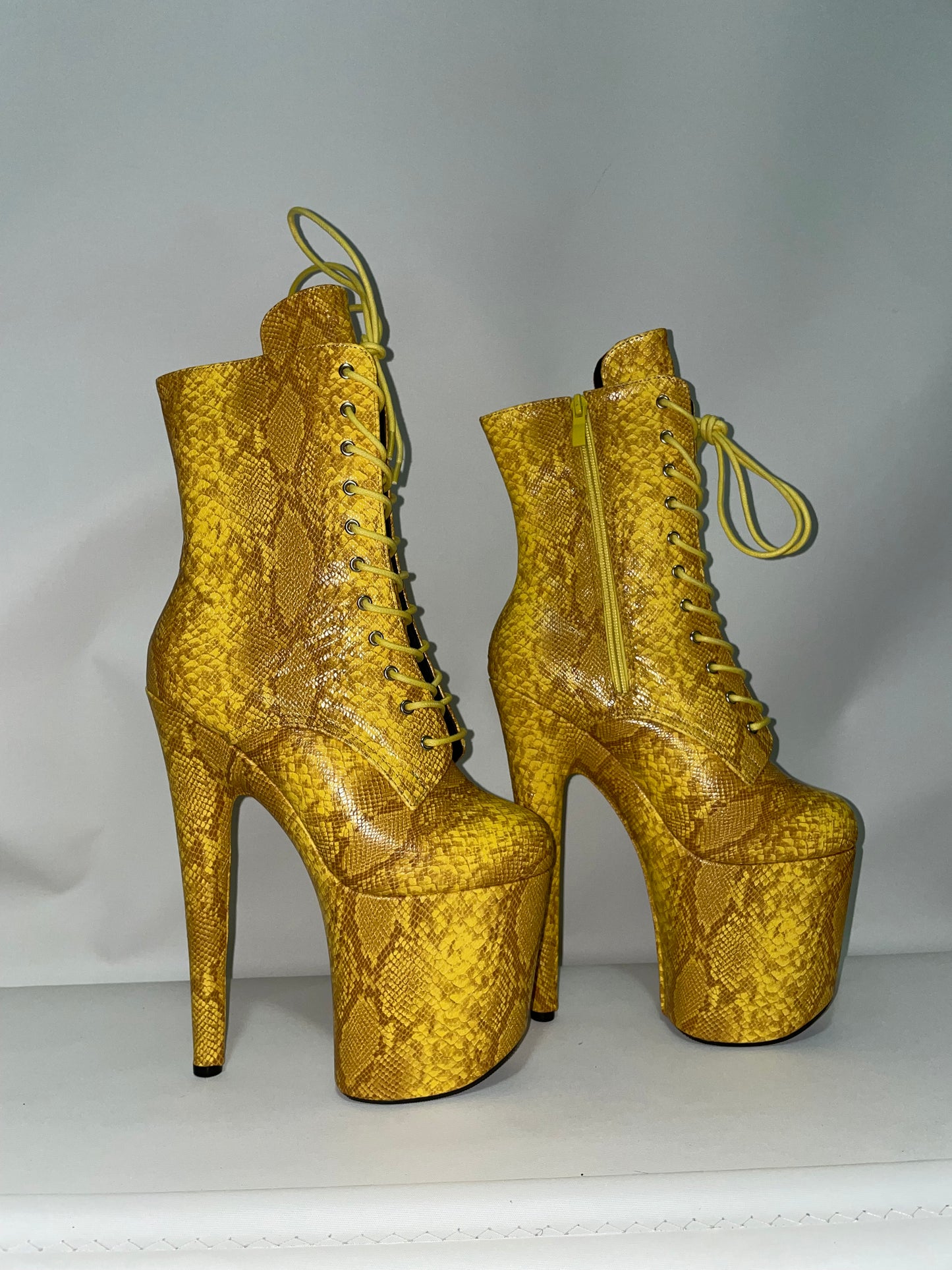 Medusa Yellow Snake print ankle boots 8 inch