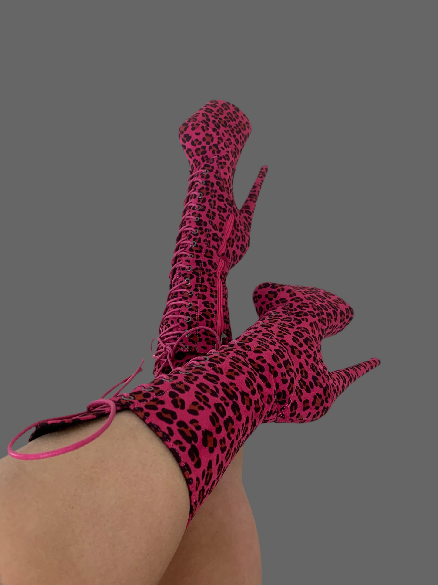 Safari pink cheetah 8 inch heels pole dancing boots