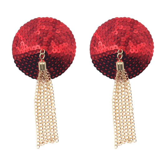 Red sequin pasties with gold tussles - reusable