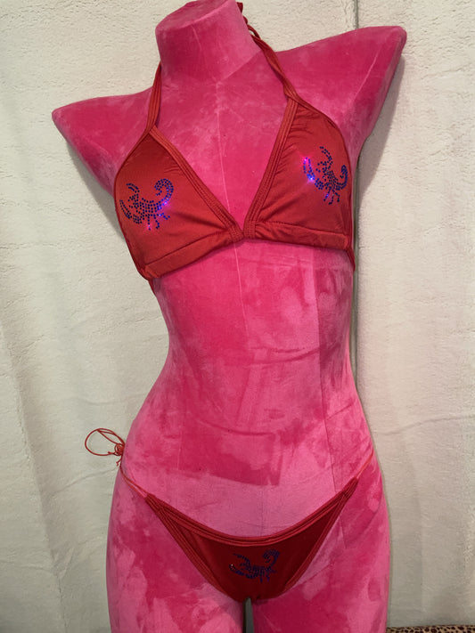 Itty bitty bling bikini - red + blue scorpions - femme fatale