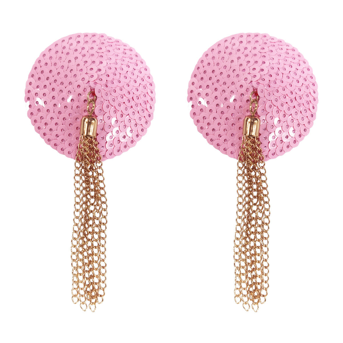 Pink sequin pasties with gold tussles - reusable