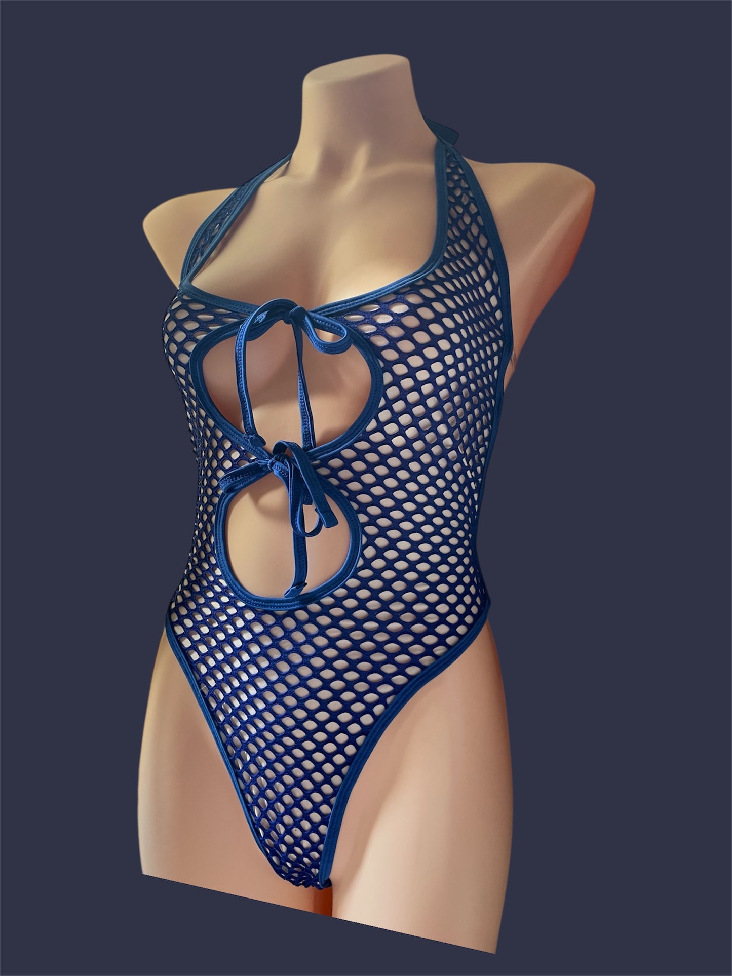 Double bowtie bodysuit - blue fishnet