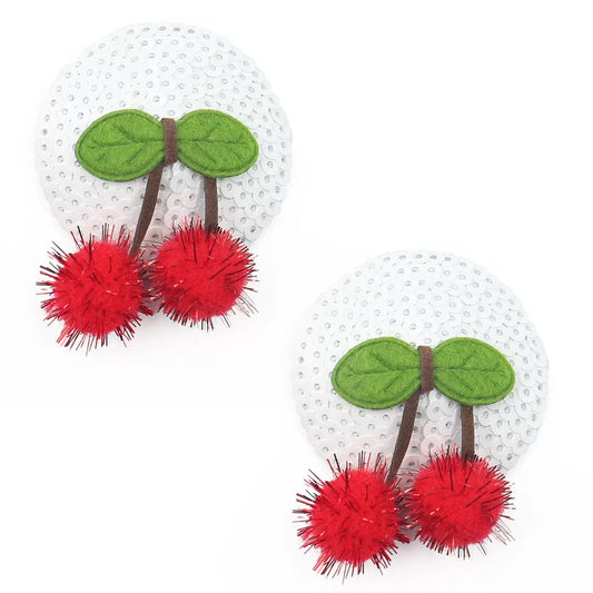 Cherry pasties on white sequin
