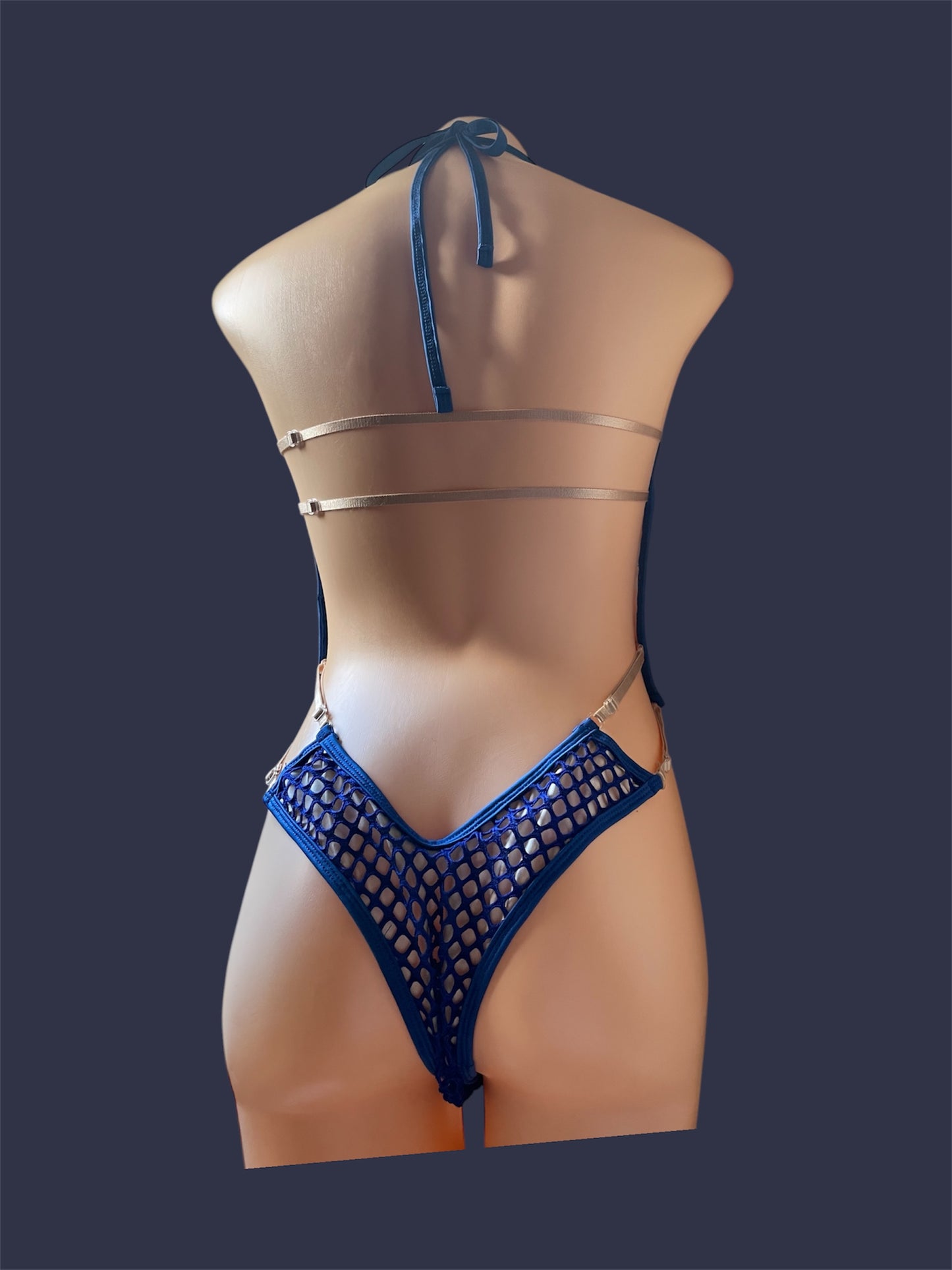 Double bowtie bodysuit - blue fishnet
