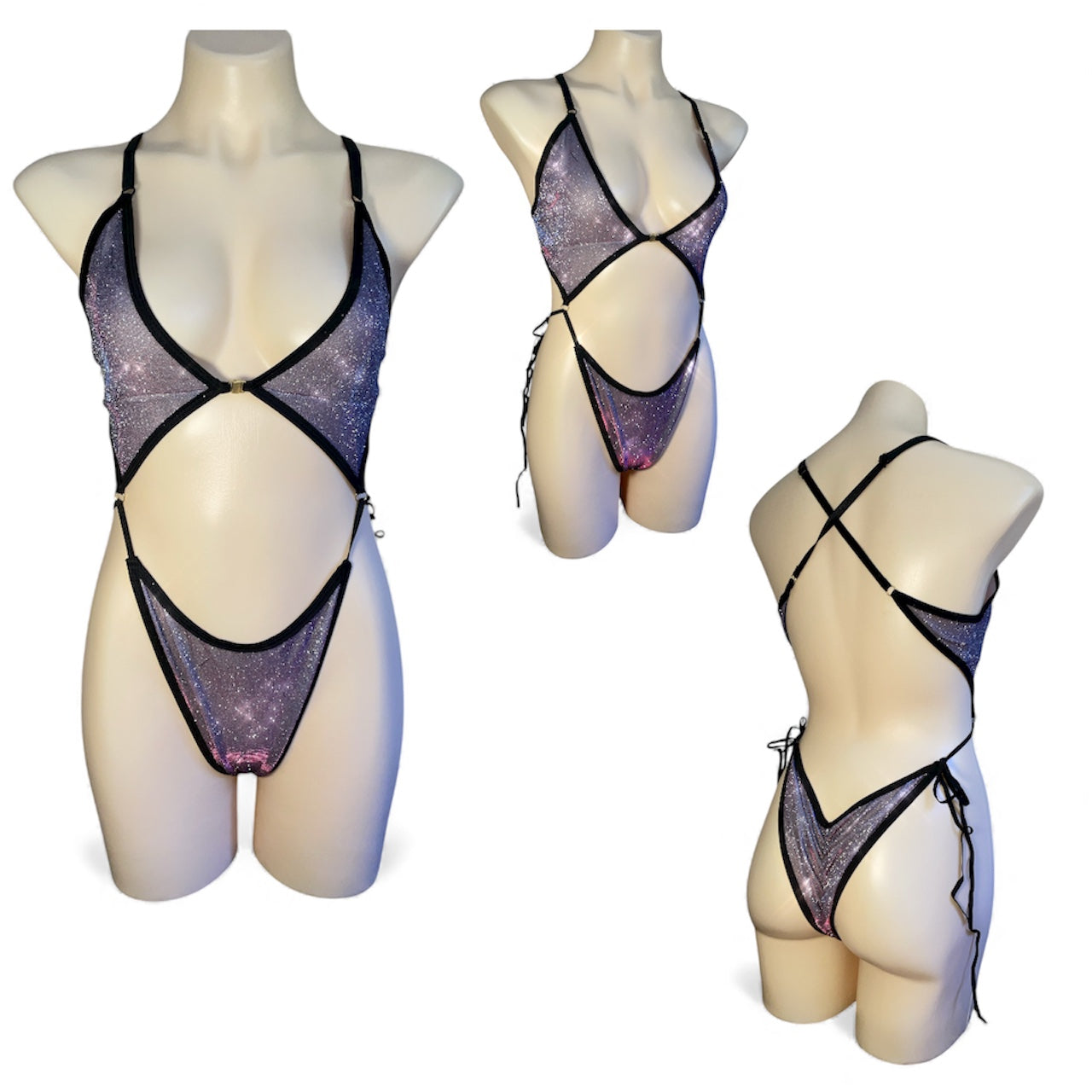 Bikini tie bodysuit - blue sparkles
