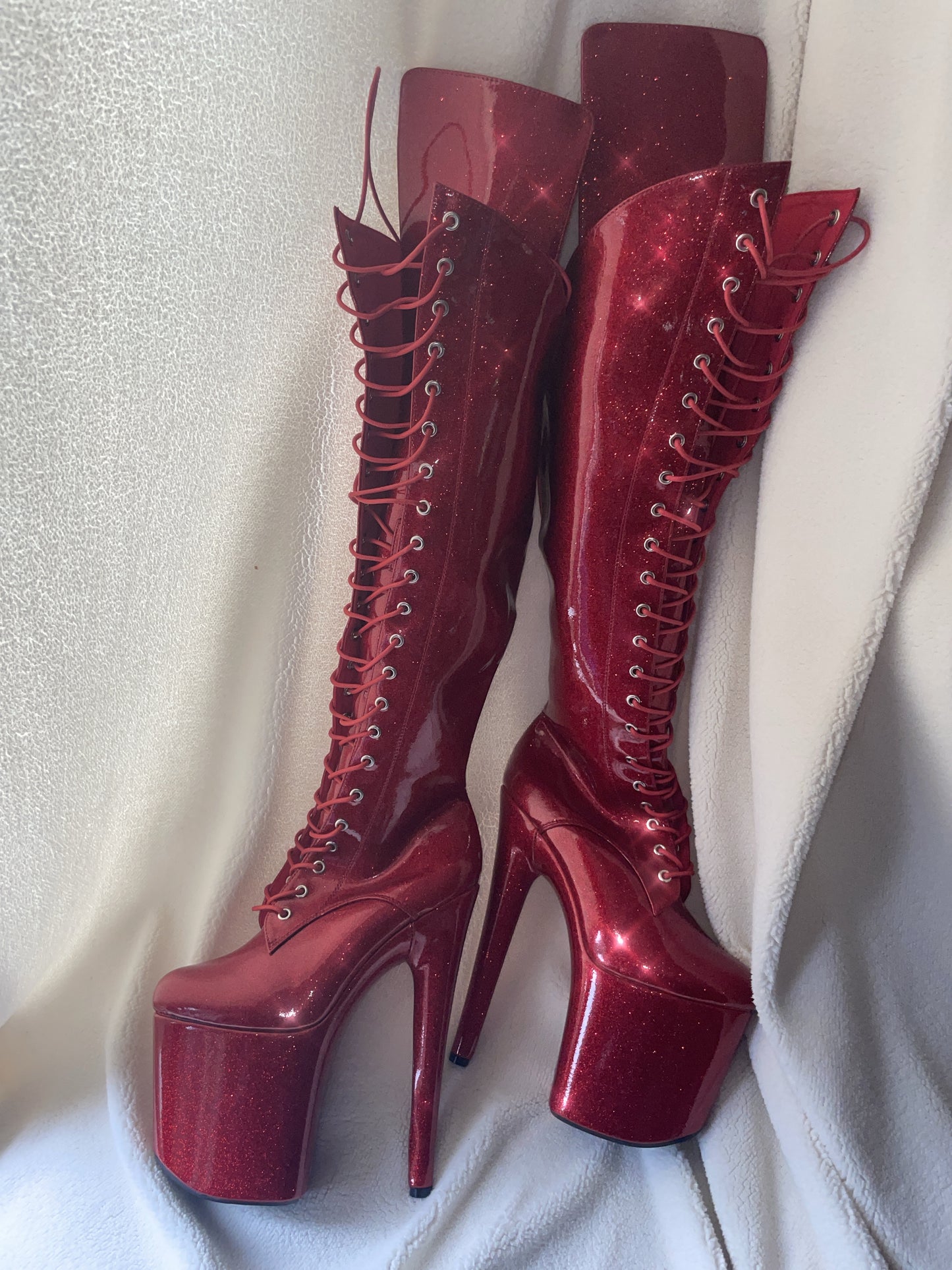 Grippy glitter knee high boots with knee pads