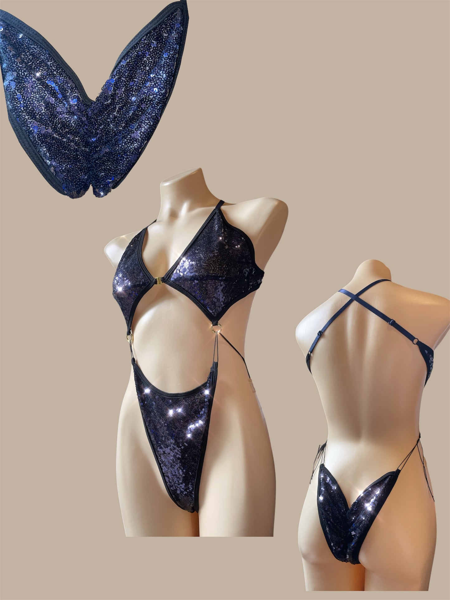 Bikini tie sequin bodysuit v2 - dark blue