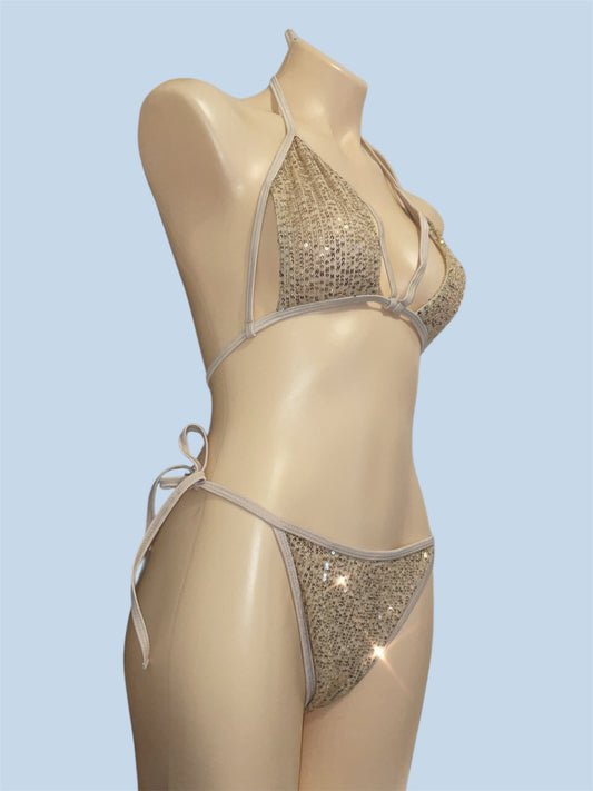 Cut out bikini - beige & gold sequin