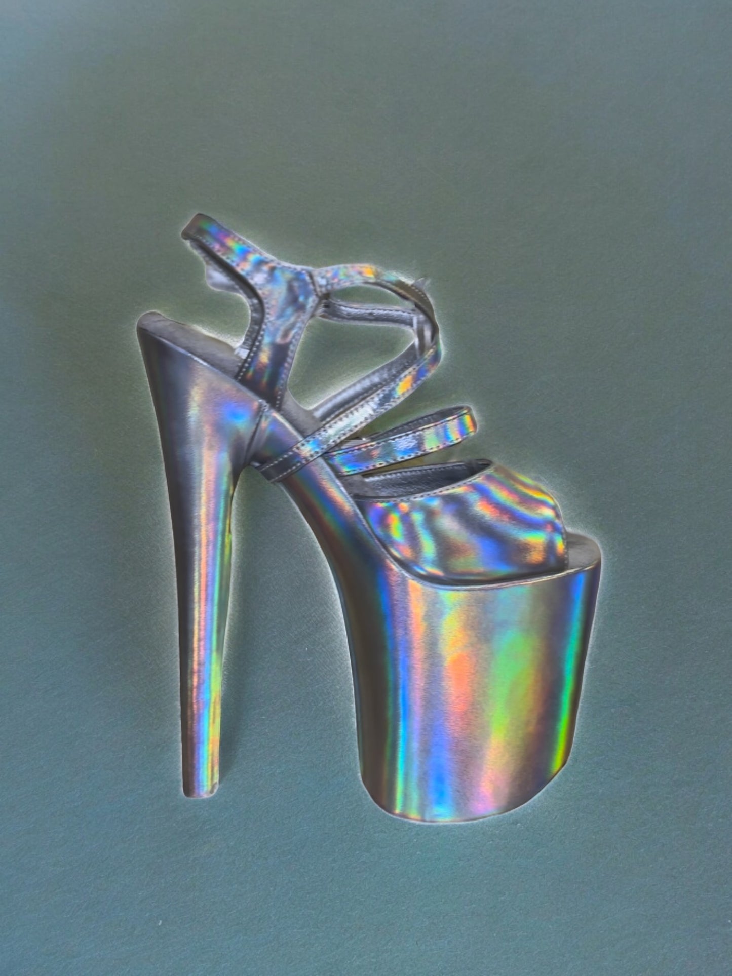 Holographic silver sandals 8 inch heels