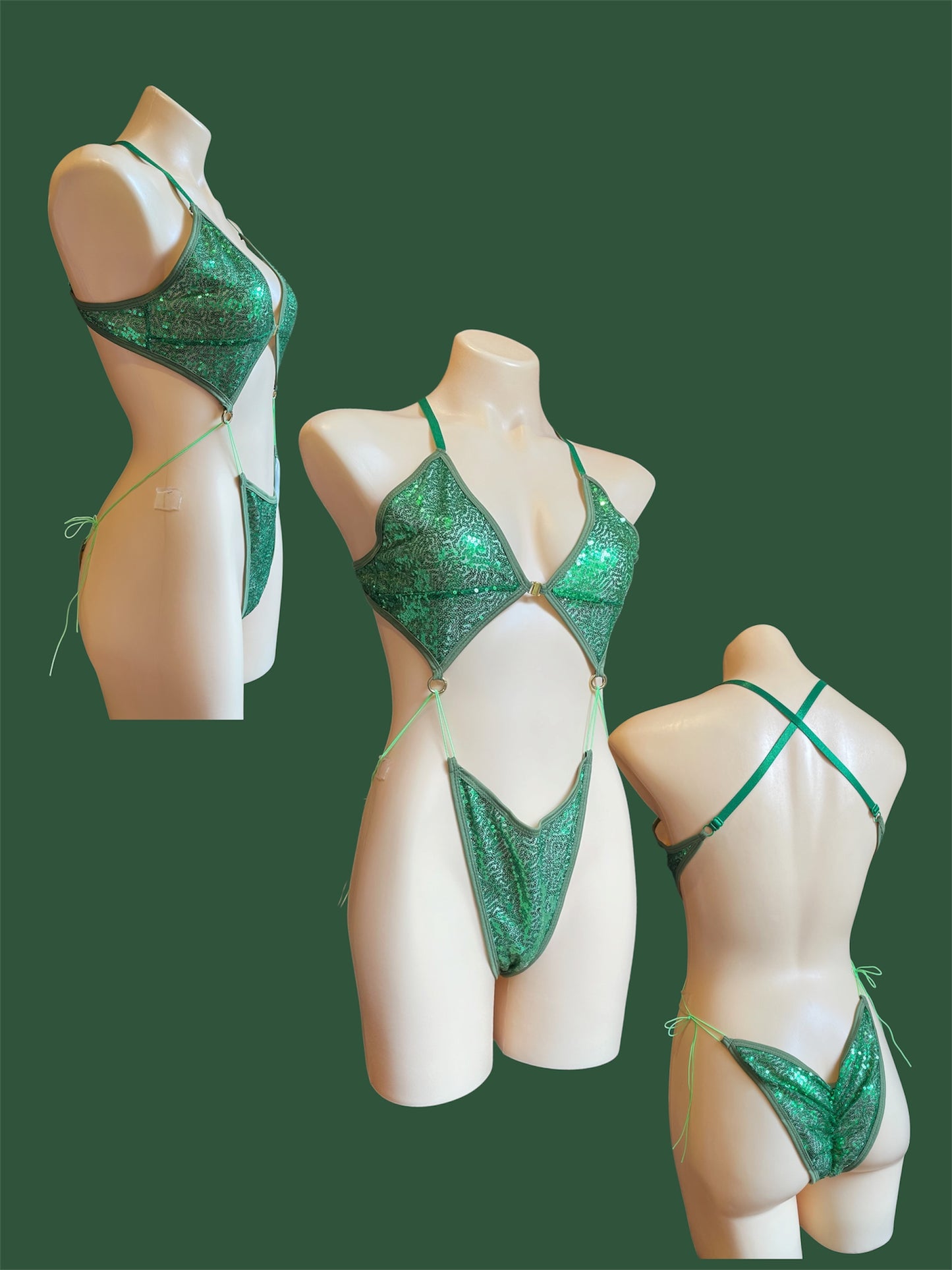Bikini tie sequin bodysuit v2 - green