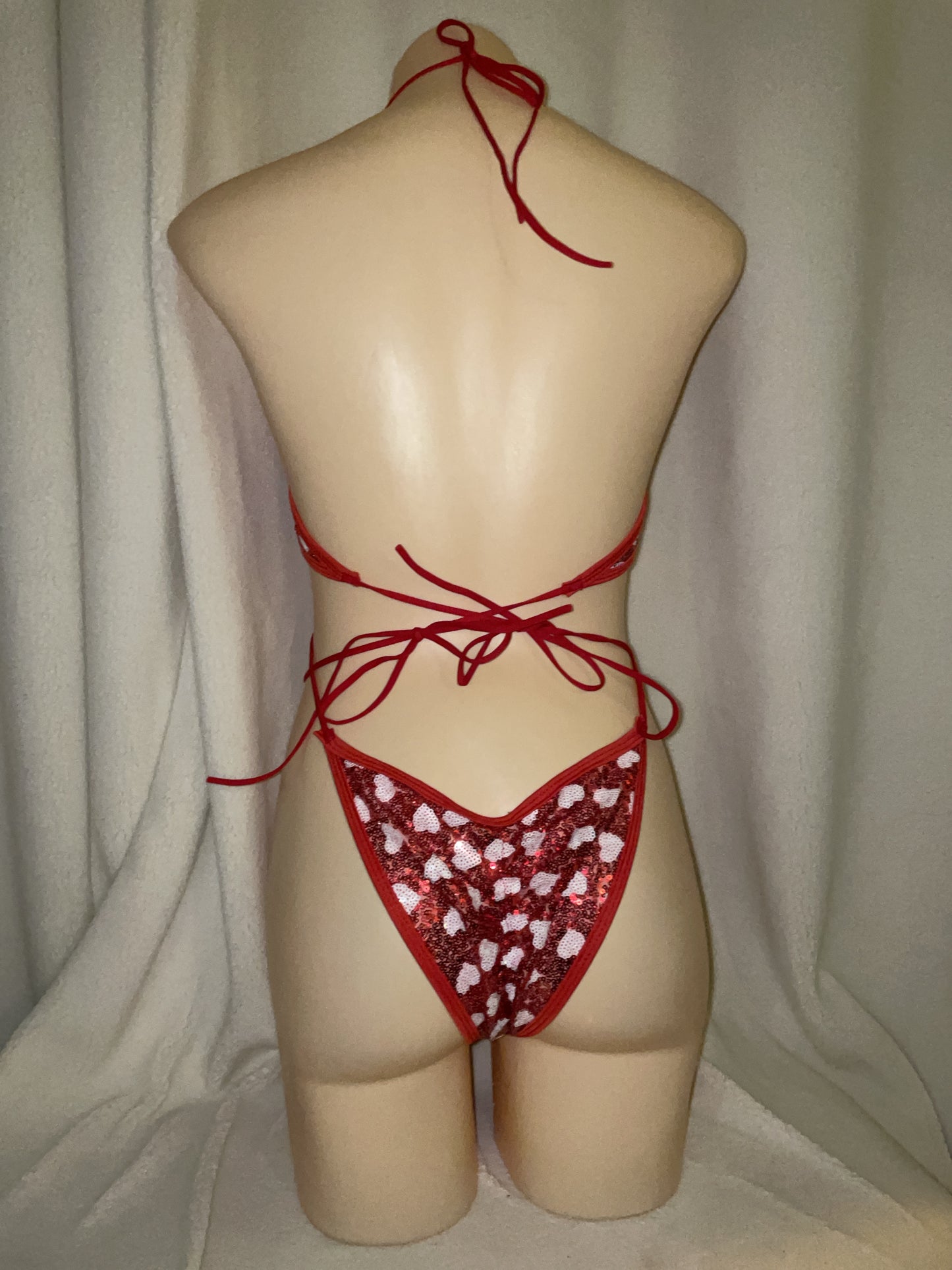 Love heart sequin bikini tie bodysuit