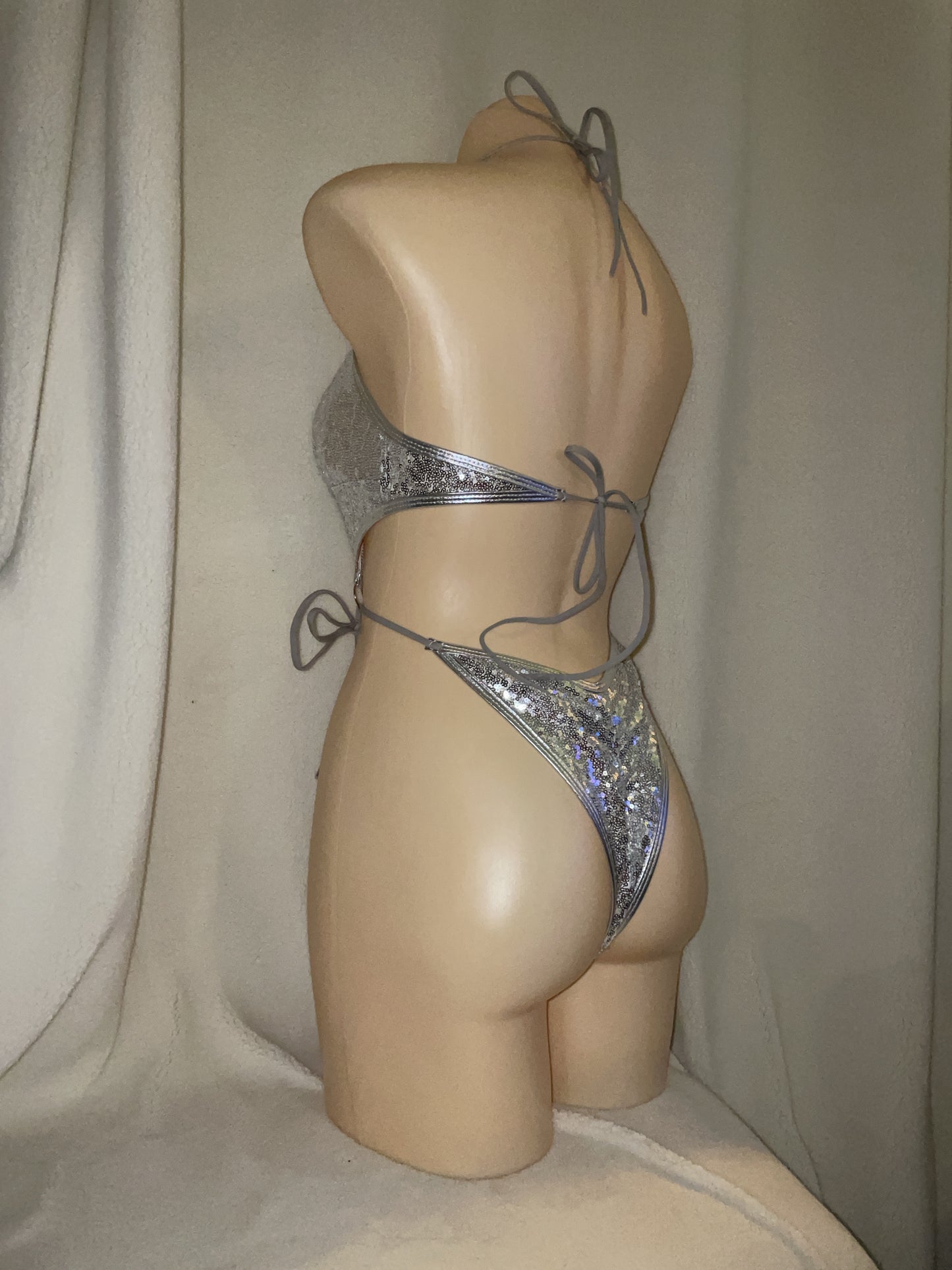Silver sequin bikini tie bodysuit