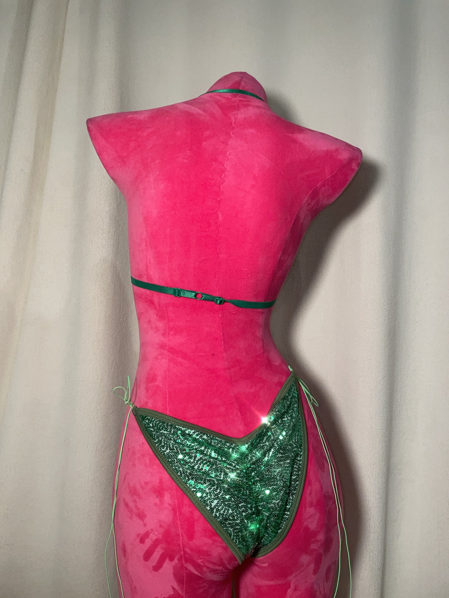 Sequin bikini scrunch bottom - green