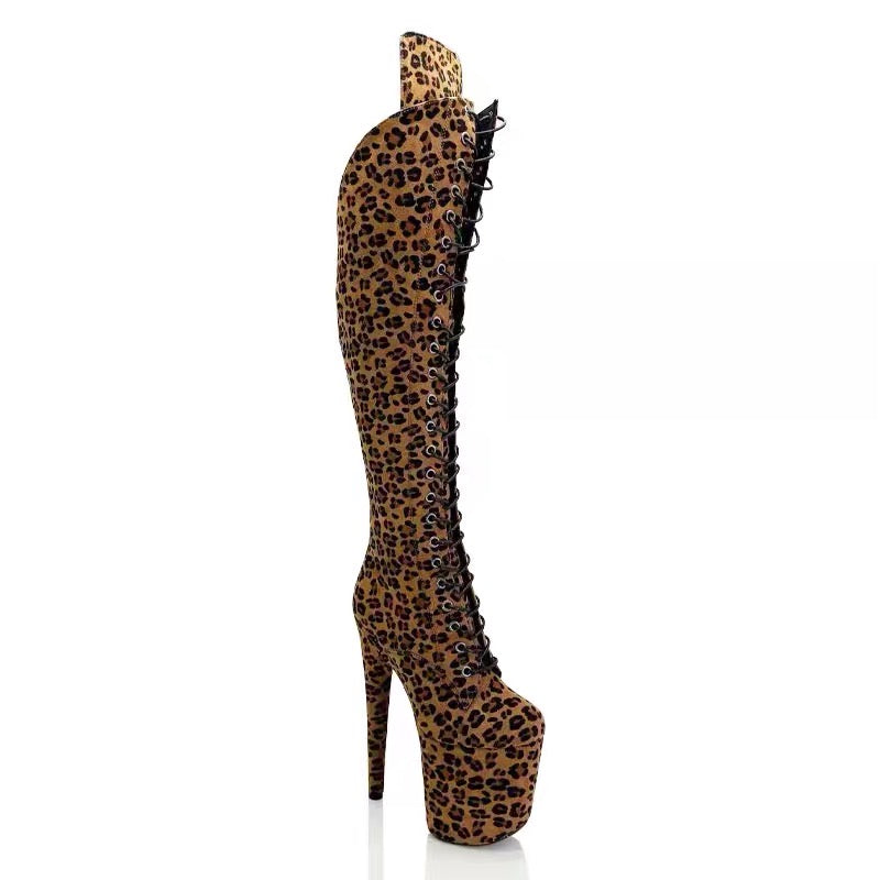 Classic cheetah safari knee high boots with knee pads