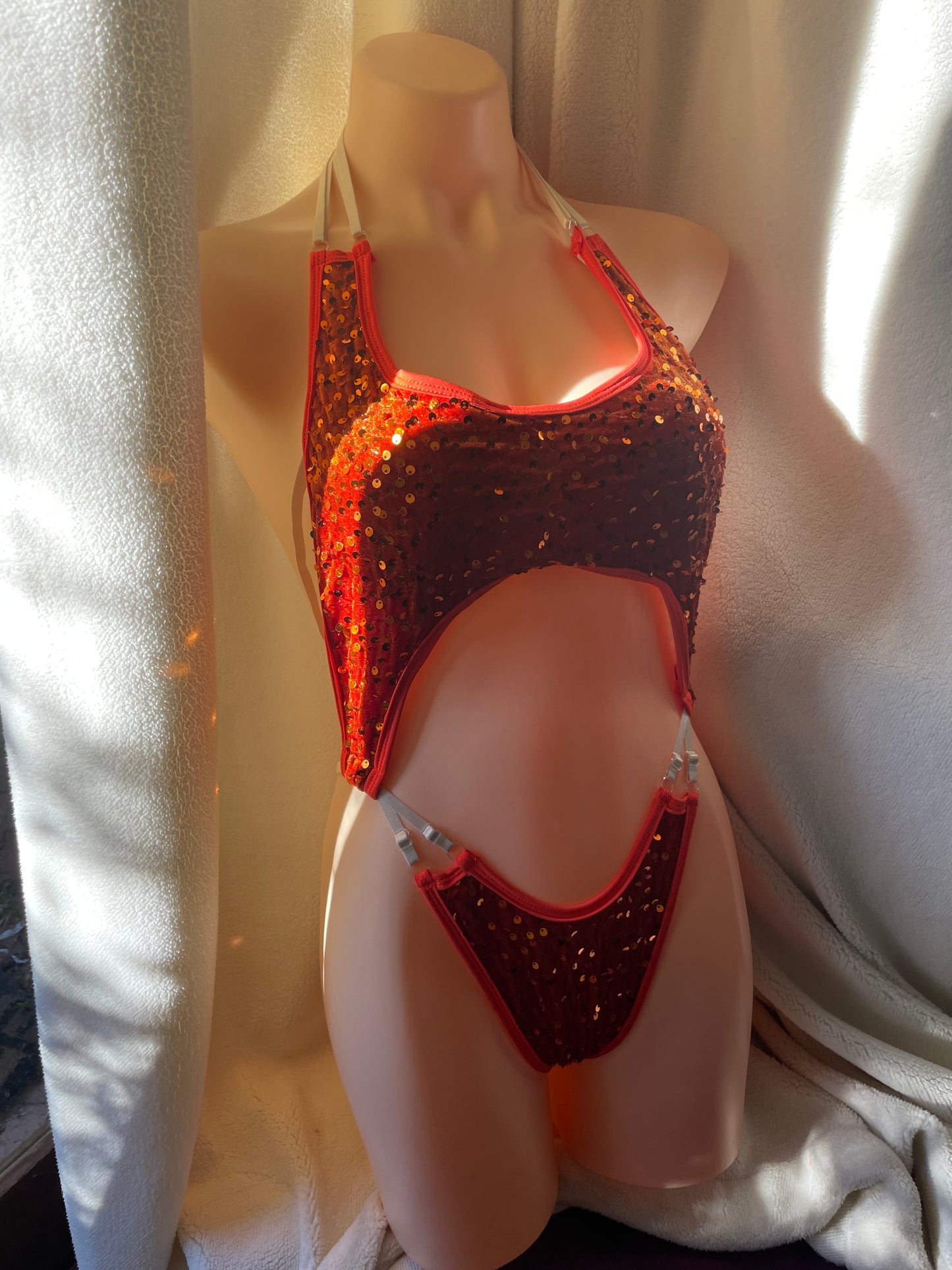 Mermaid bodysuit - orange sequin