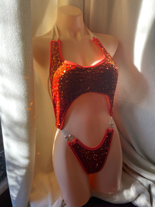Mermaid bodysuit - orange sequin