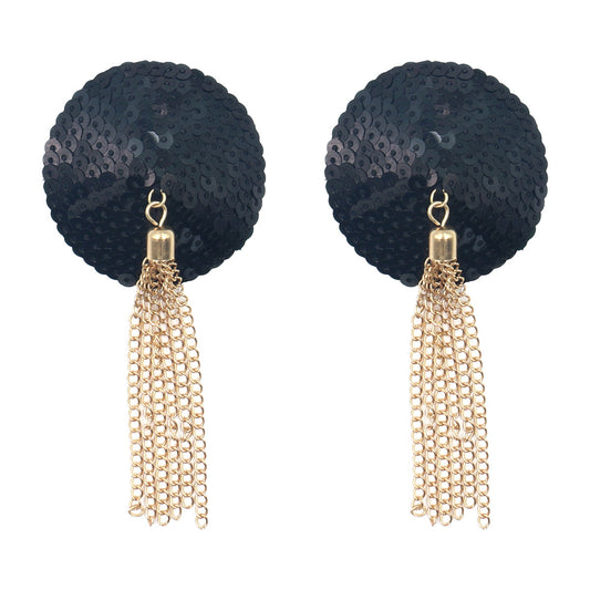 Black sequin pasties with gold tussles - reusable