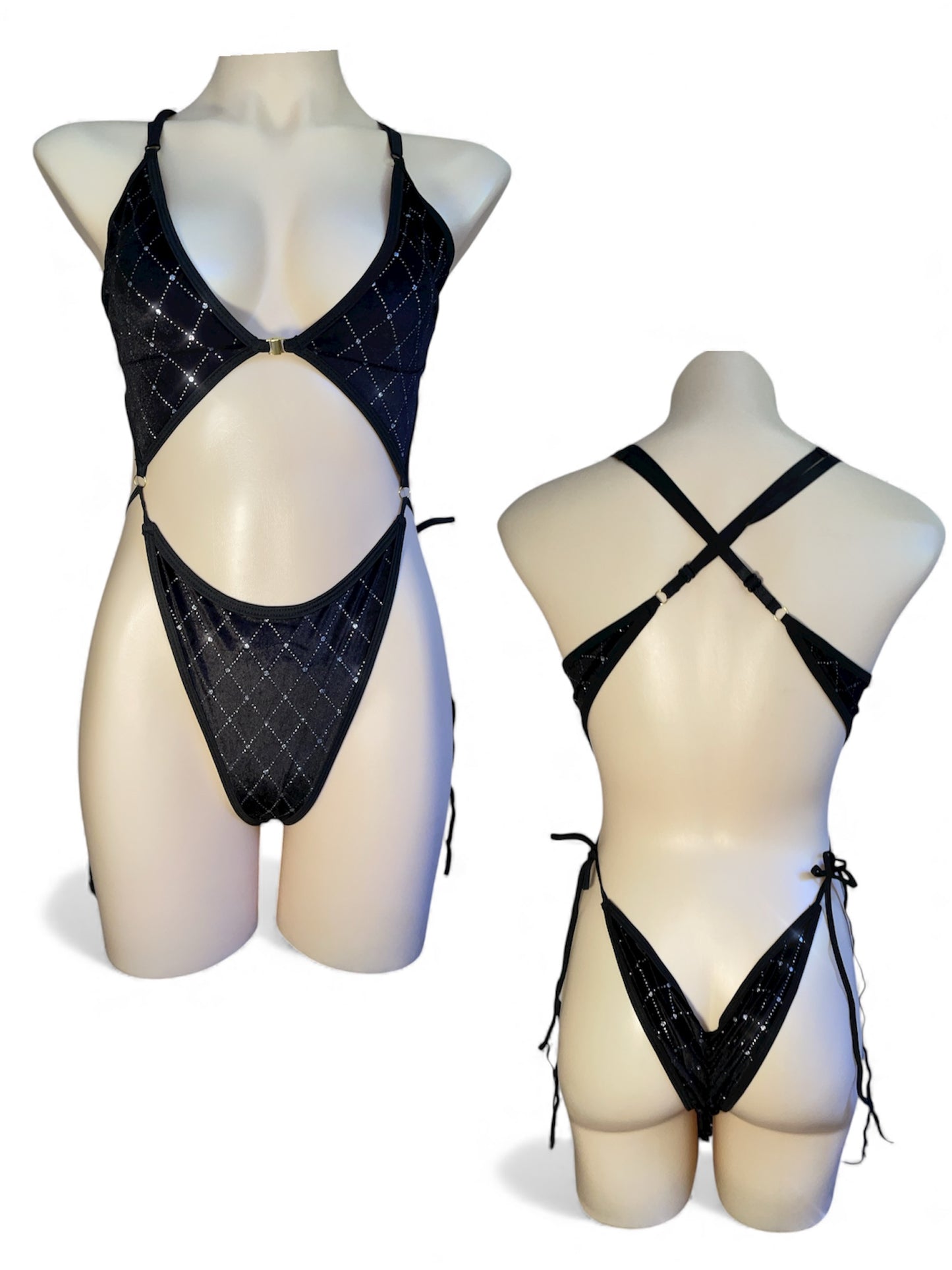 Bikini tie bodysuit - black velvet diamond
