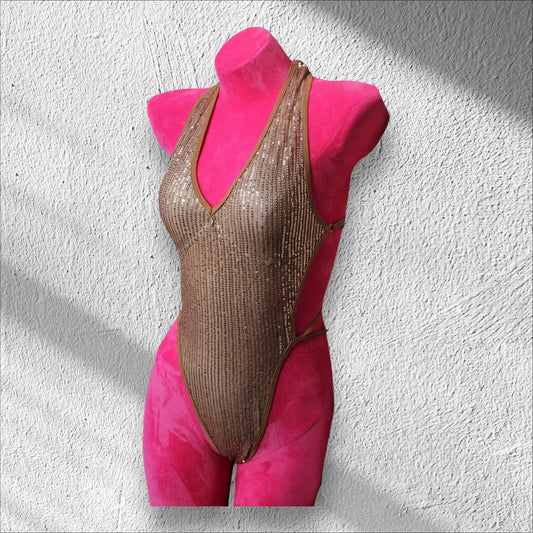 Brown sequin bodysuit adjustable