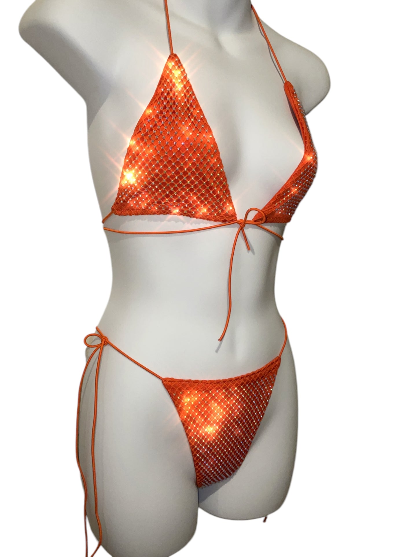 Rhinestone fishnet bikini red