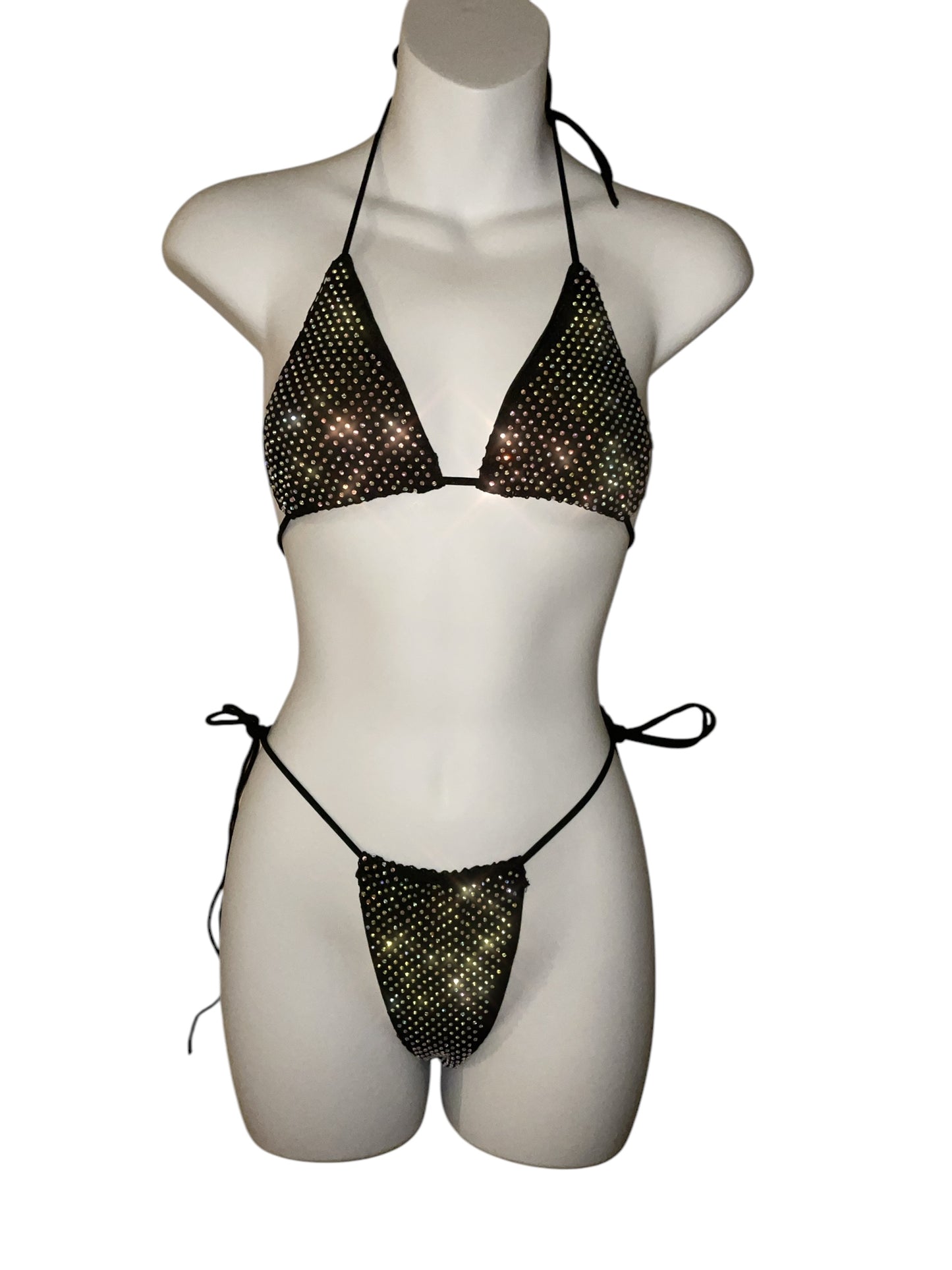 Rhinestone fishnet bikini black