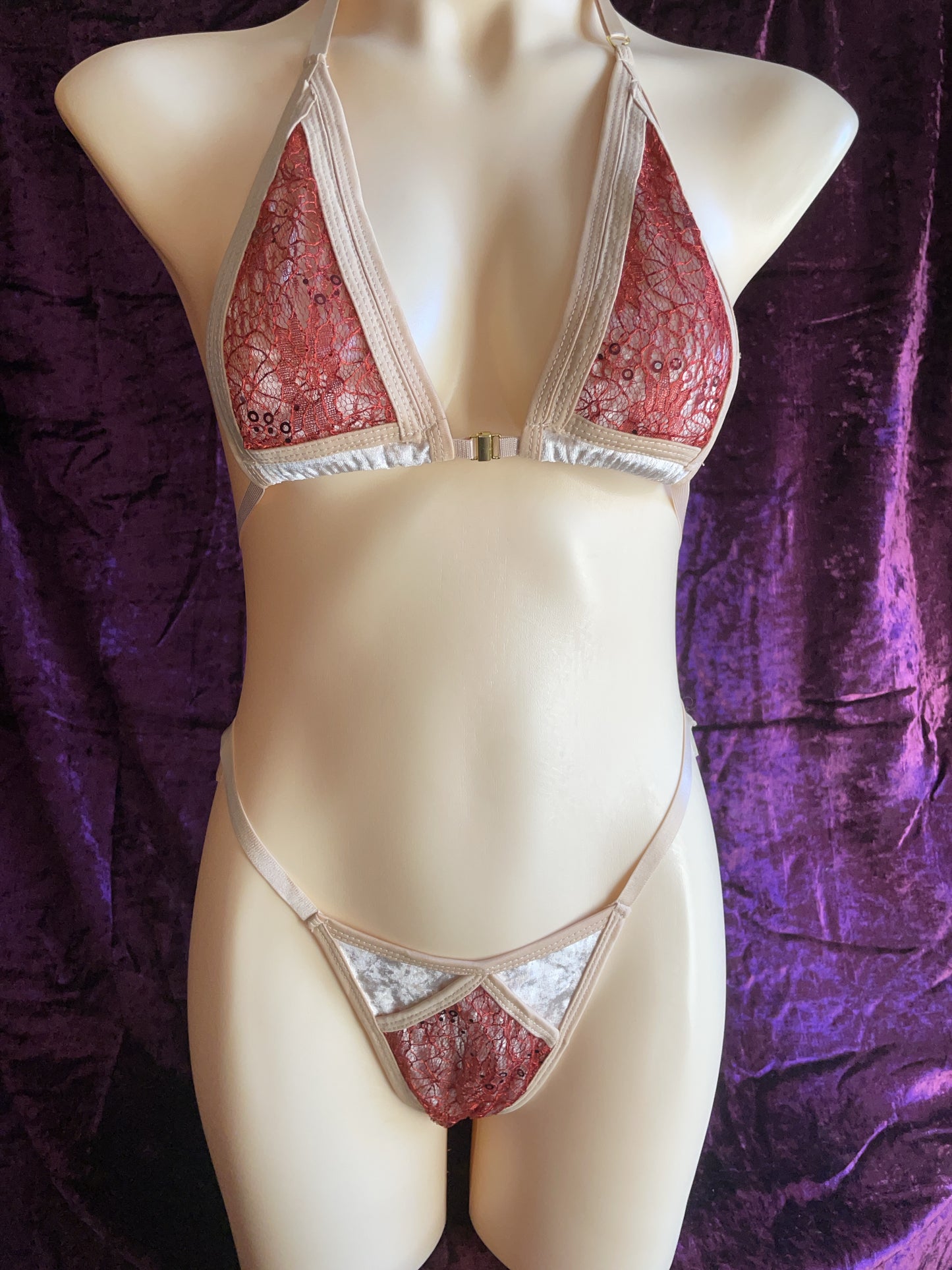 Desire Sequin lace bikini - rusty red