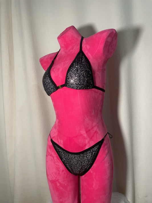 Sequin bikini scrunch bottom - black