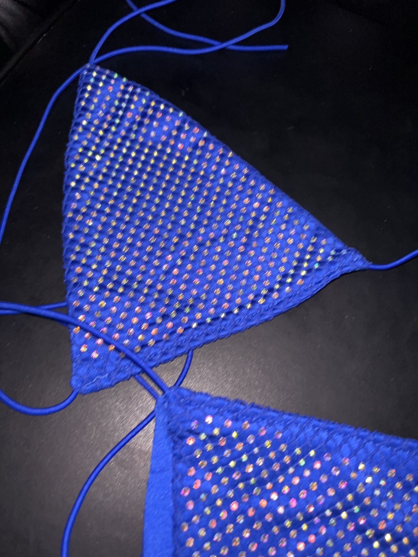 Rhinestone fishnet bikini blue