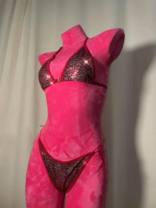 Sequin bikini scrunch bottom - burgundy