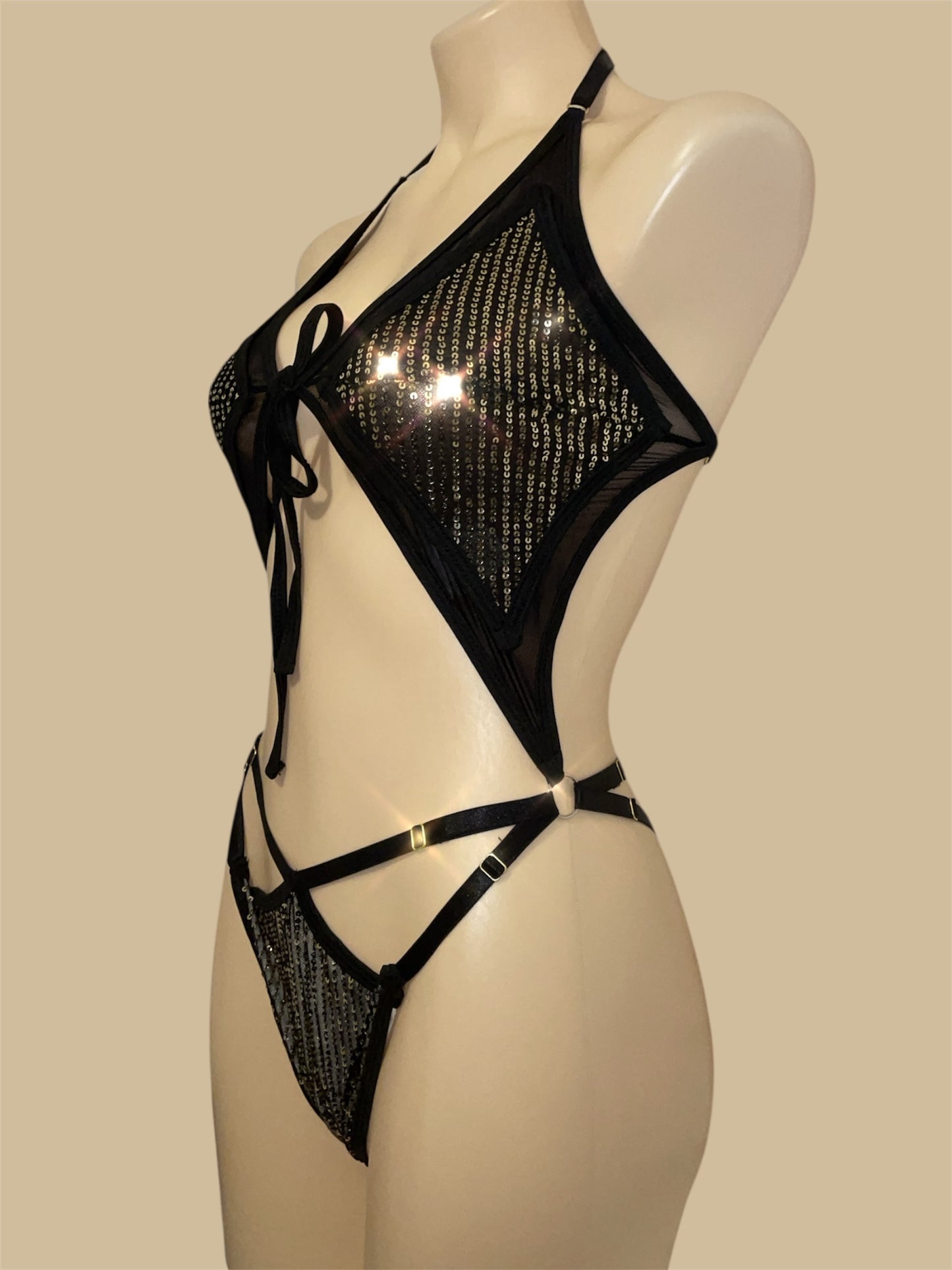 Baby bodysuit - 🥂 Golden Hour – black & gold sequins on sultry black mesh