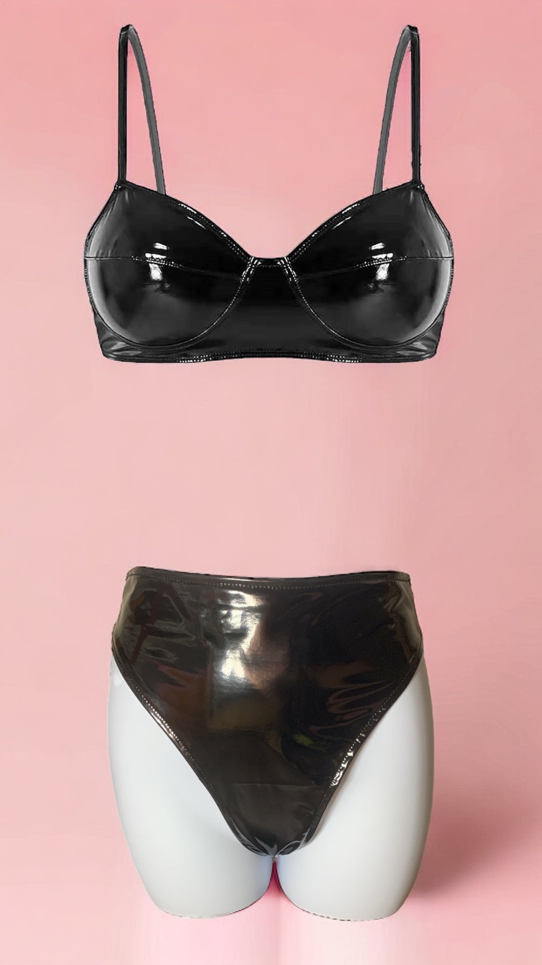 PU black patent faux leather bra