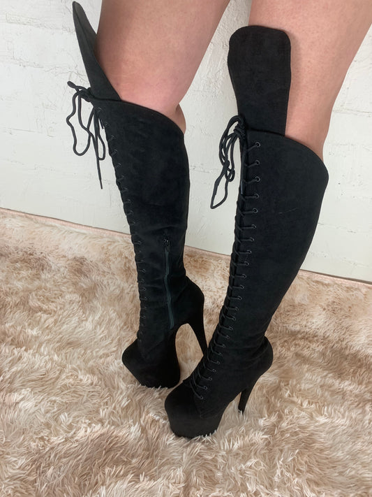 NBK - knee high black suede boots 8 inch heels