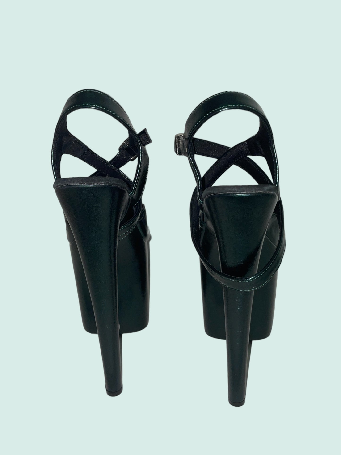 Semi-Matte dark green cross ankle strap sandals