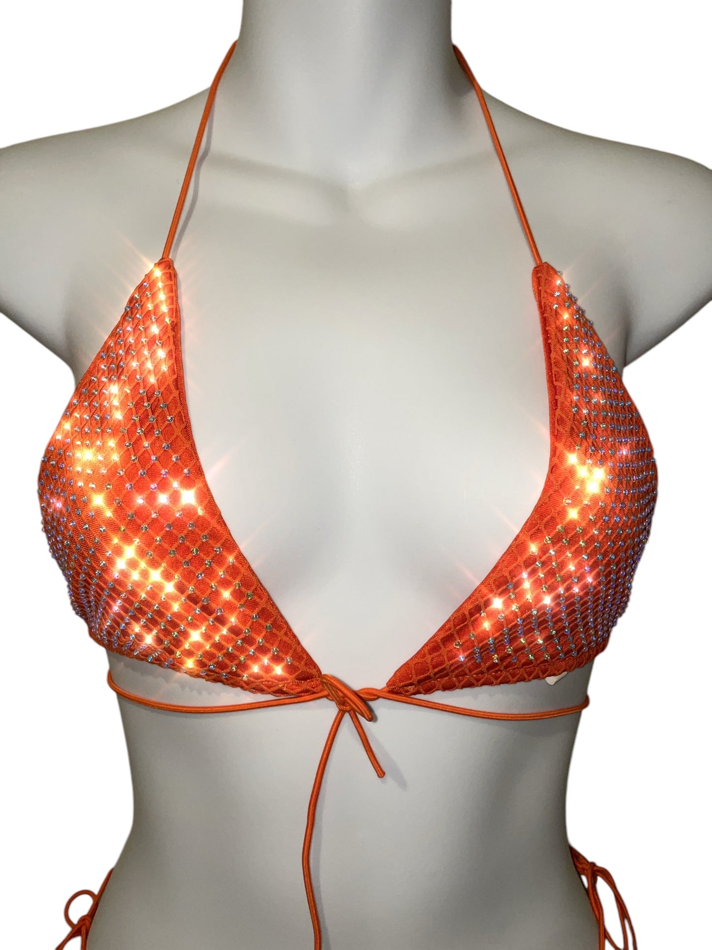 Rhinestone fishnet bikini red