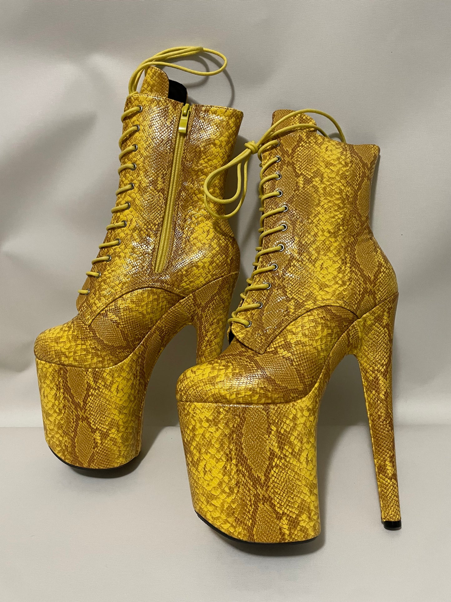 Medusa Yellow Snake print ankle boots 8 inch