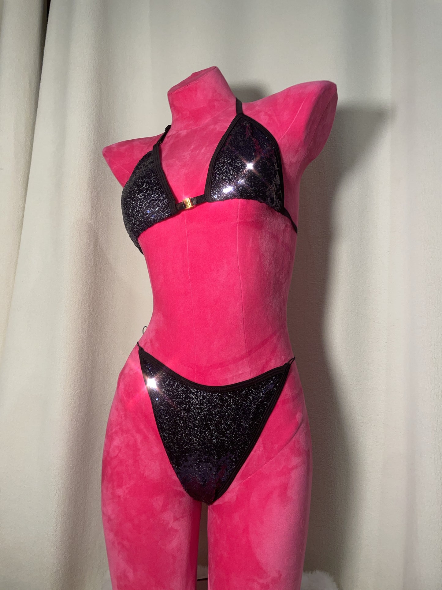 Sequin bikini scrunch bottom - dark blue