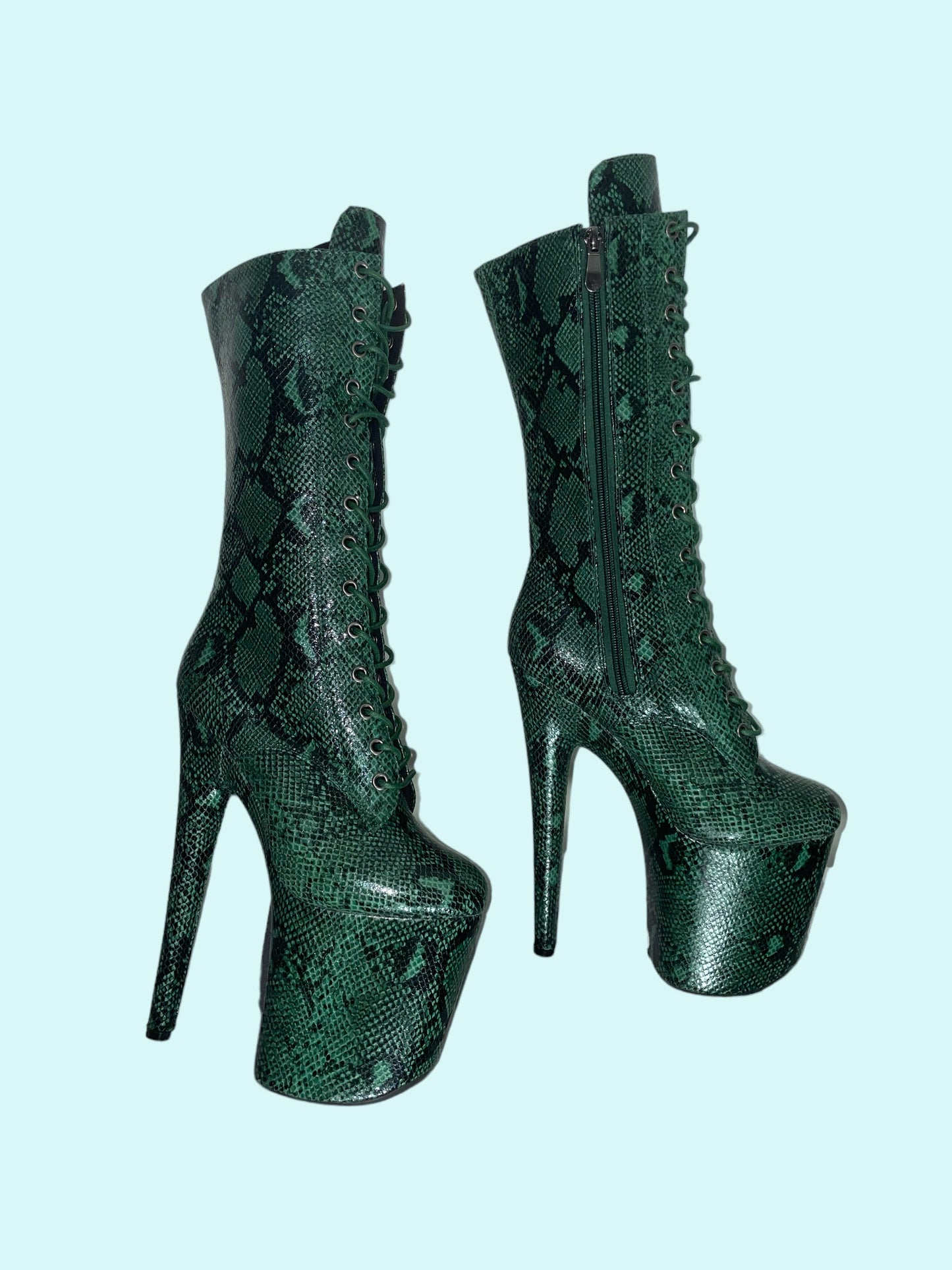 Forest green snake - mid calf boots