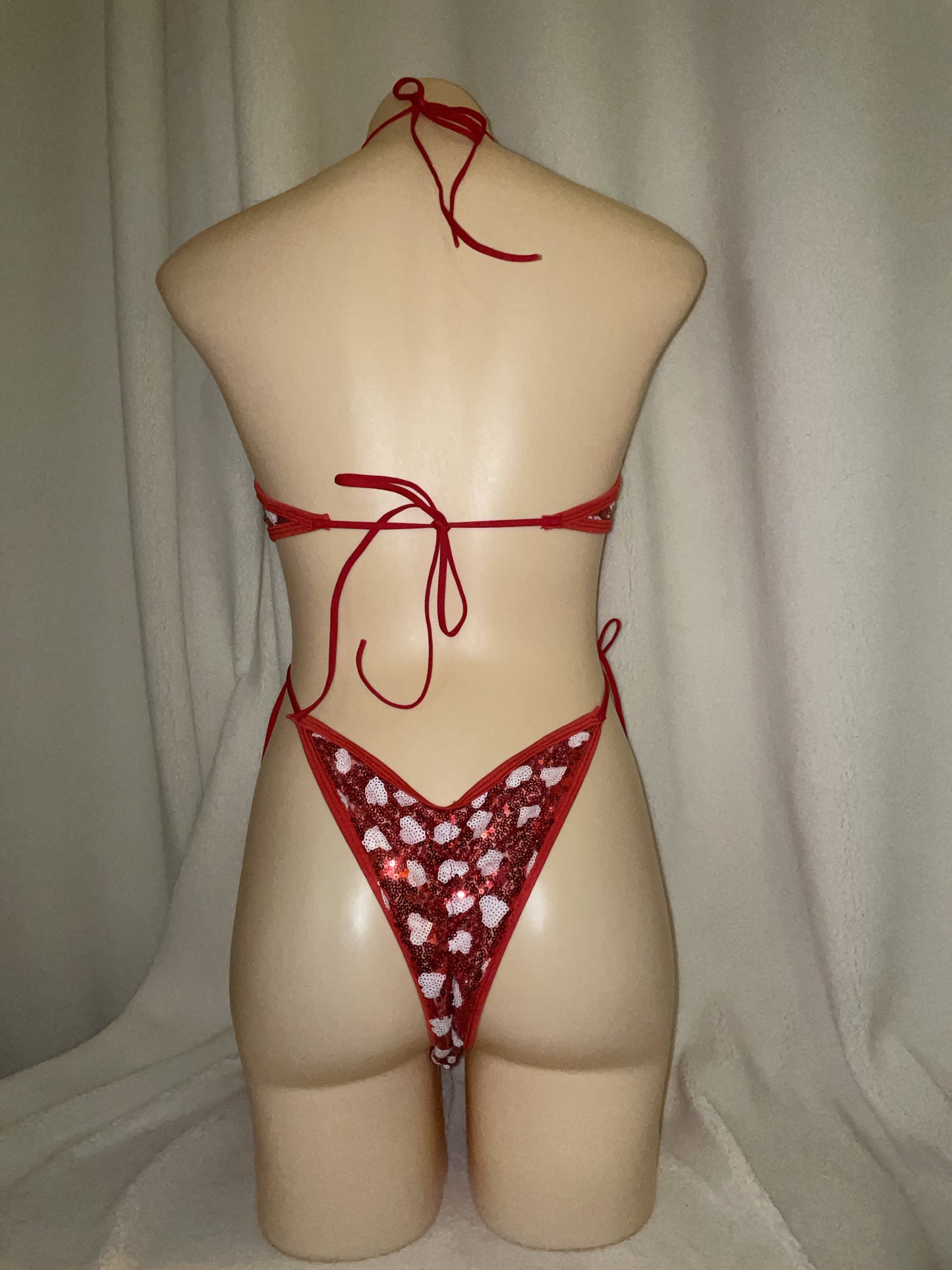 Love heart sequin bikini tie bodysuit