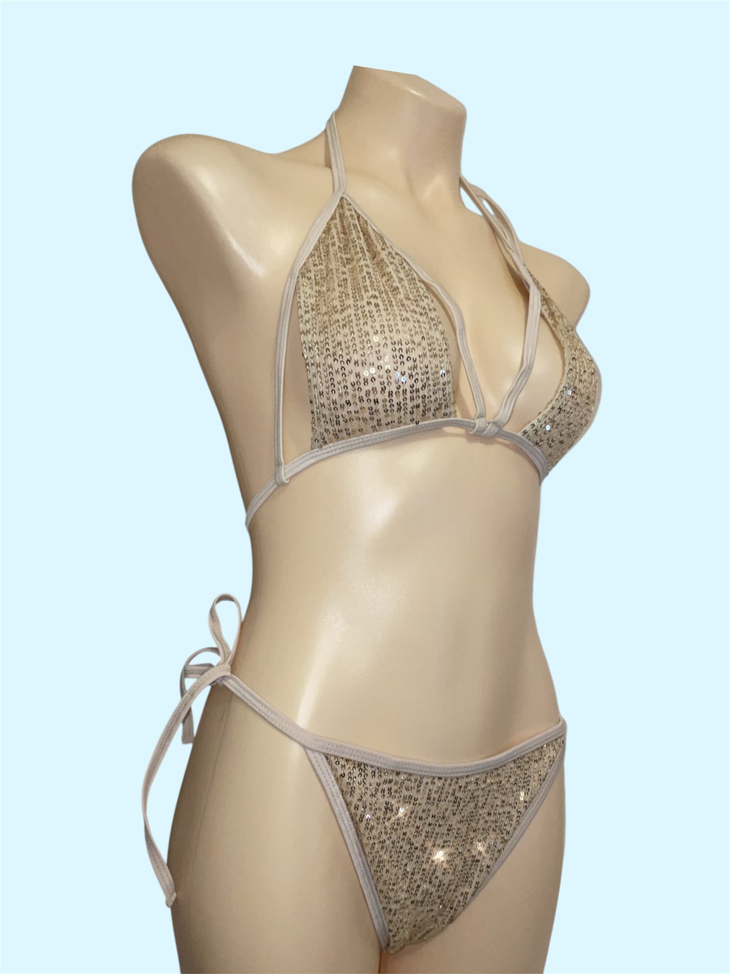 Cut out bikini - beige & gold sequin