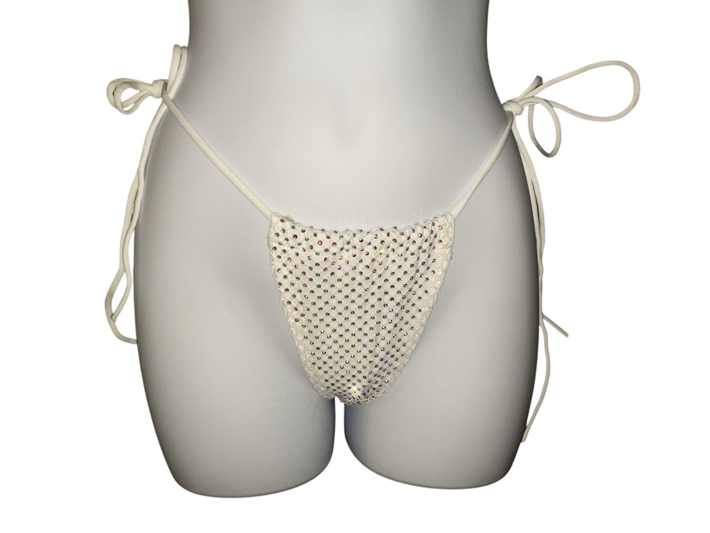 Rhinestone fishnet bikini white