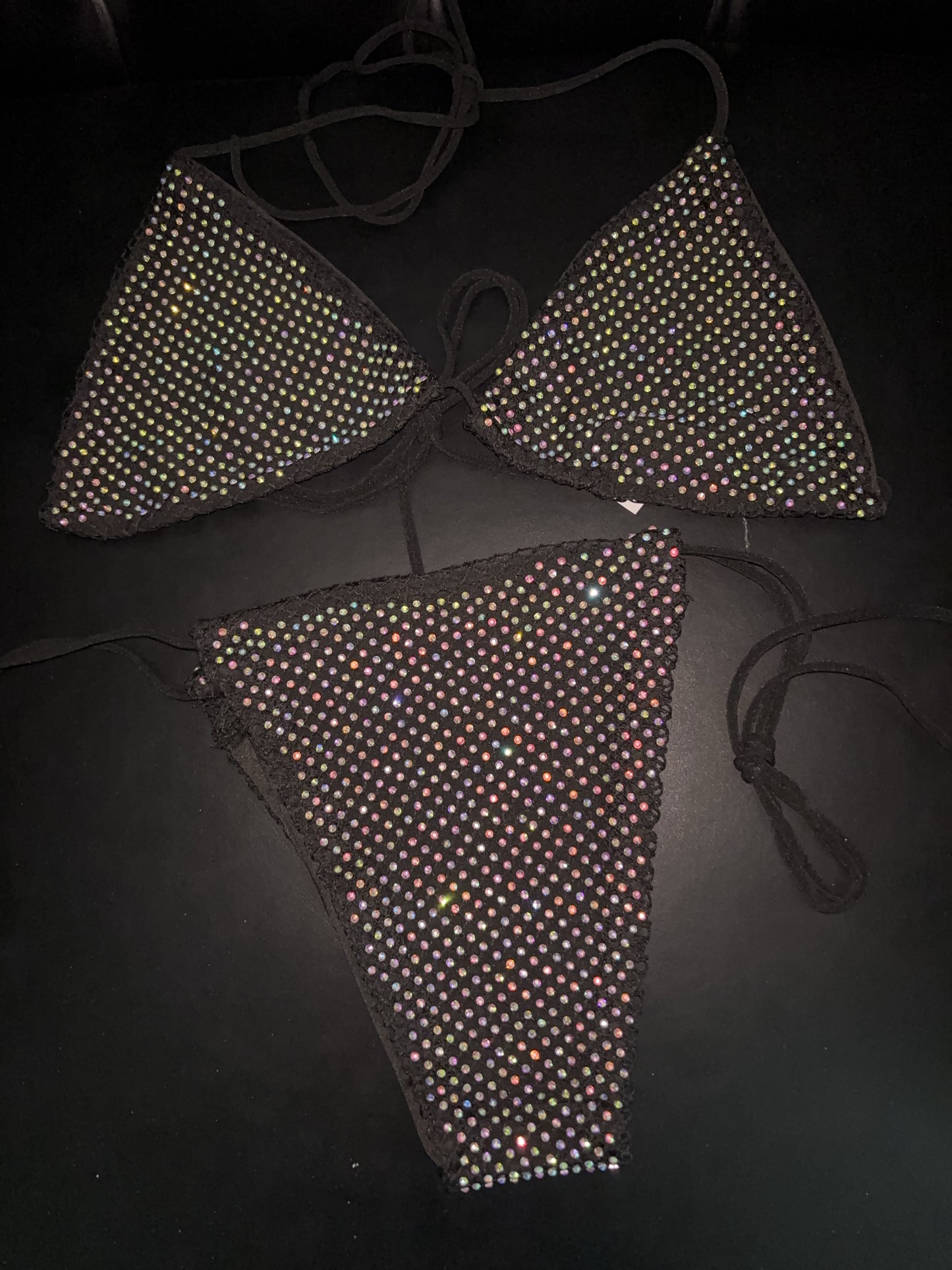 Rhinestone fishnet bikini black