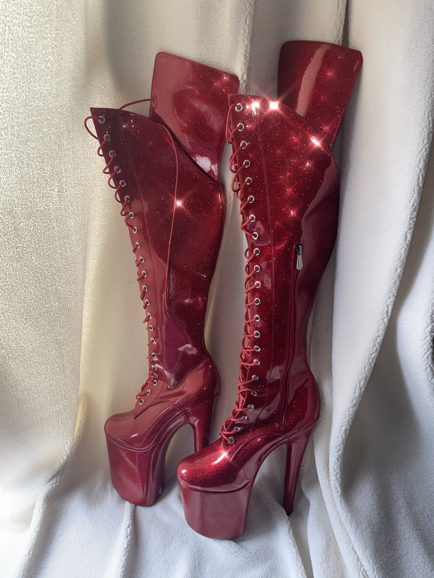 Grippy glitter knee high boots with knee pads